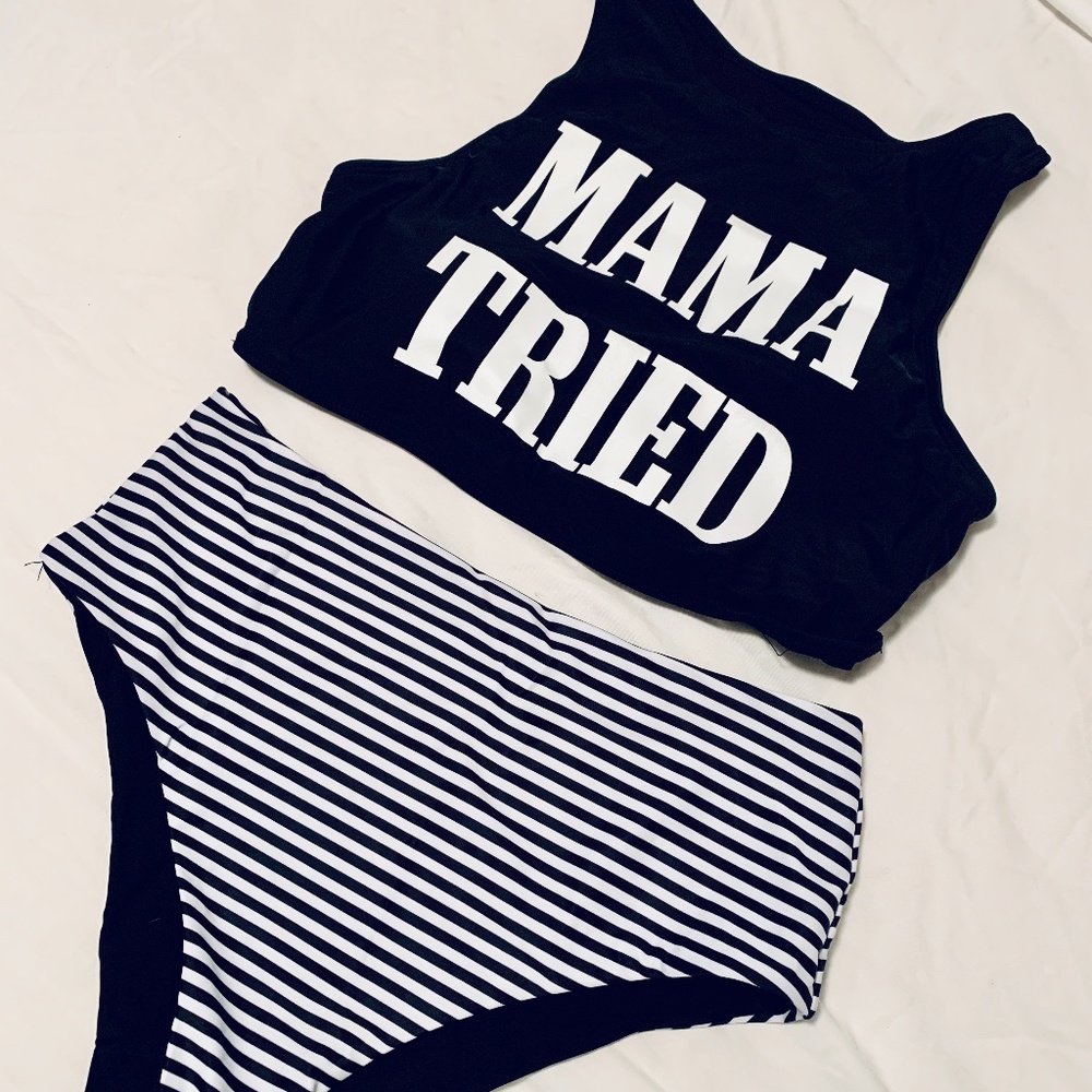 "Mama Tried" High-Waisted Black Bikini